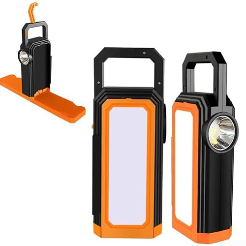 Lampe torche LED rechargeable avec panneau solaire et chargement, lampe suspendue portable avec plusieurs niveaux de luminosité pour une utilisation en extérieur (orange)
