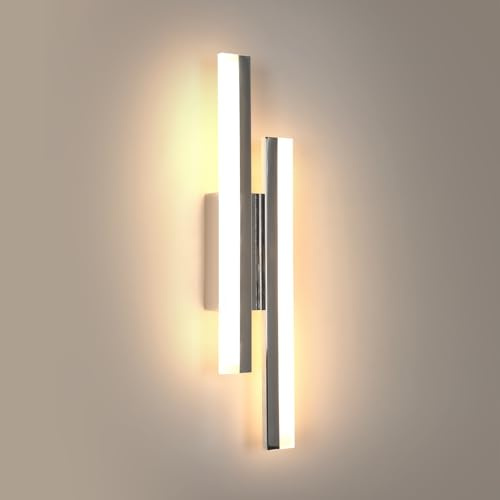Riserva LED Wandleuchte Innen 16W, 3000K Warmweiß, Chrom, 40cm | Wandlampe Modern Metall für Schlafzimmer, Flur, Wohnzimmer, Treppenhaus, Esszimmer