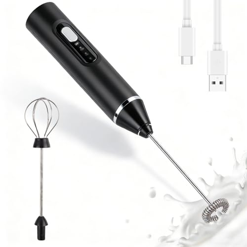 Elektrische Milchaufschäumer Handheld – Wiederaufladbar, kabellos, mit abnehmbarem Edelstahl-Aufsatz – Tragbarer Milchschäumer für Latte, Cappuccino, Matcha & heiße Schokolade