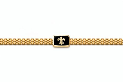 TALISMAN JEWELLERY Armband Kette aus Stahl 316L vergoldet 18 K (PVD) und schwarzer Emaille - Blume de Lis, Fleur de Lys (Kette verstellbar auf 19,5 cm, 20,5 cm oder 22 cm durch Schnallen)