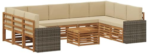 vidaXL Sofagarnituren 10 pcs Natur und Beige Massivholz Akazie, Gartenmöbel, modernes Outdoor-Sofa, gemütliche Sitzgruppe für Terrasse und Lounge, langlebig und bequem