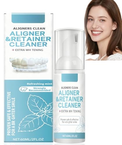 60ml Retainer Cleaner Foam & Tablets,Clear Aligner & Mouth Guard Cleaner Solution,WHI/tening Tooth Cleaner,Denture Cleaner Tablets,Gentle Foaming Cleanser for Teeth Alignment