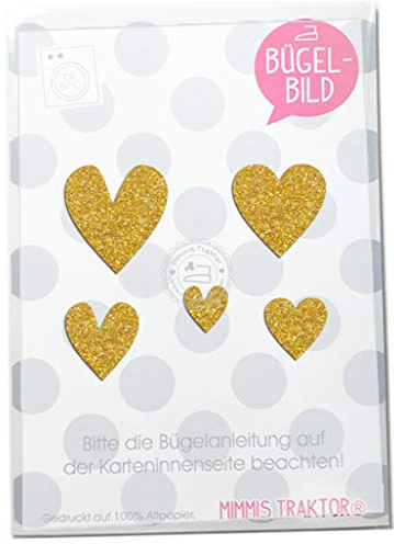 GLITZER Bügelbild 5 Herzen Aufbügler Applikationen Bügelsticker für Stoffe Textilien Kinder zum Aufbügeln Flicken