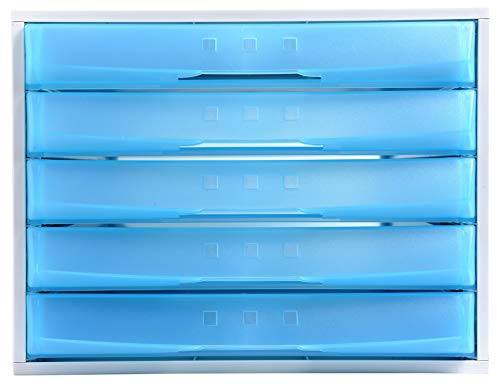 Exacompta 222083D Premium Ablagebox mit 5 geschlossenen Schubladen für DIN A4+ Dokumente. Belastbare Schubladenbox mit hoher Kapazität für mehr Platz auf dem Schreibtisch The Box Lichtgrau|Türkis
