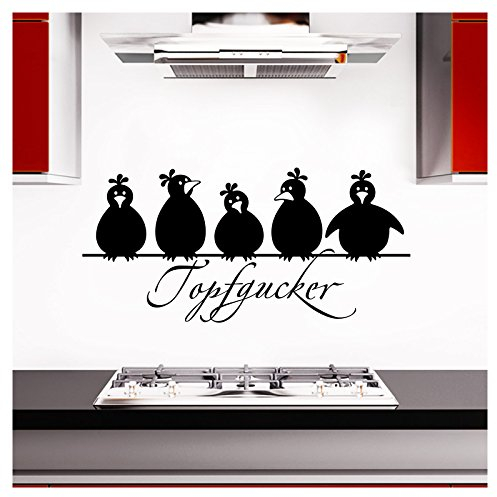Grandora Wandtattoo Topfgucker 5 Vögel I schwarz 70 x 33 cm I Küche Spruch Zitat Aufkleber selbstklebend Wandaufkleber Wandsticker W862