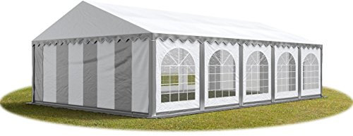 TOOLPORT Festzelt Partyzelt 5x10 m schwerentflammbar Premium, hochwertige PVC Plane 750 N in grau-weiß 100% wasserdicht mit Bodenrahmen