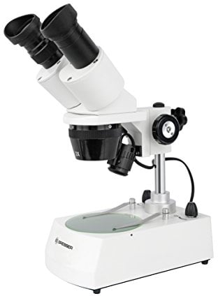 Bresser 3D Stereo Auflicht- Durchlicht Mikroskop Erudit ICD 20x und 40x Vergrößerung, LED Beleuchtung mit Batterie- oder Akkubetrieb, für dreidimensionale Beobachtungen von Pflanzen, Gesteinen usw.