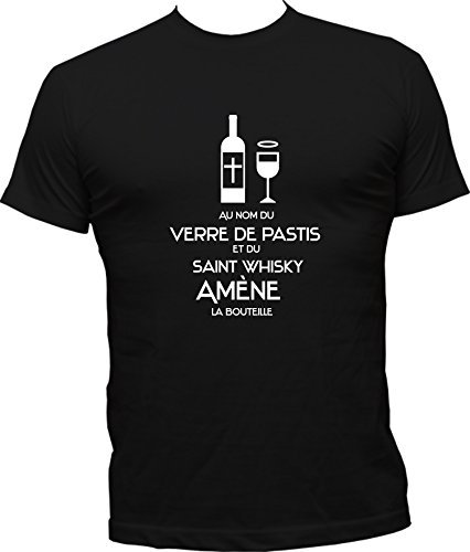 T-Shirt Au nom du Verre de Whisky - Tee Shirt Humoristique - Noir - Taille XL