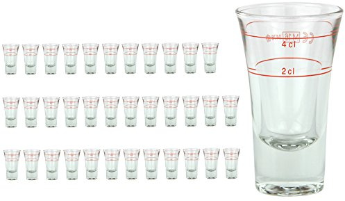 36er Set DUBLINO Shotglas mit Eichstrich, 2 cl + 4 cl, doppelt geeichtes Glas mit Füllmarkierung, hochglänzendes Markenglas, glasklar, robustes Party- und Barzubehör