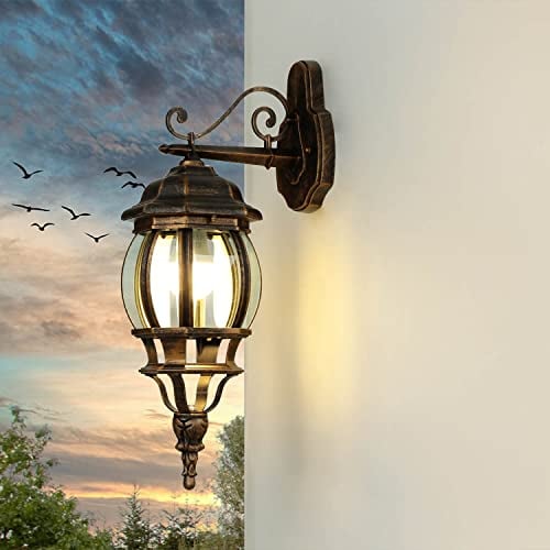 Licht-Erlebnisse Aussenlampe Wand Terrasse, Schwarz Kupfer Antik, IP44, E27, H:54 cm, Rustikale Außenleuchte Wand, Aussenleuchten Hauswand, Außenlampe Antik Vintage, Außenlaterne