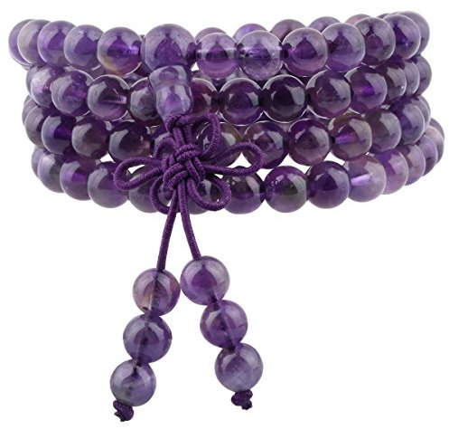 mookaitedecor Edelstein elastisches Armband mit 108 Perlen, Buddhistische Tibetische Gebetskette, Buddha Mala Kette Halskette für Kristall Reiki Chakra & Heilung