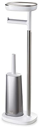 Joseph Joseph EasyStore Plus - Baño Portarrollos de Papel Higiénico de Pie con Escobilla Para Inodoro Flex con Bandeja para Móvil - Acero Inoxidable