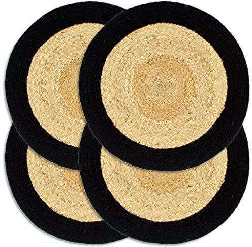 vidaXL 4X Tischset Platzmatte Platzset Platzdeckchen Platzdecke Tischdeko Platzmatten Tischmatte Untersetzer Natur Schwarz 38cm Jute Baumwolle