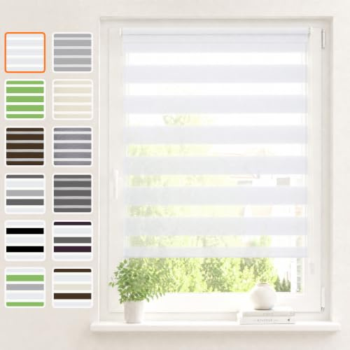 Vkele Doppelrollo Klemmfix ohne Bohren, Weiß 85×200 cm (BxH) | Lichtdurchlässig & pflegeleichtes Klemmrollo, Sonnenschutz & Sichtschutz, Duo Rollos für innen Fenster & Türen ohne Bohren