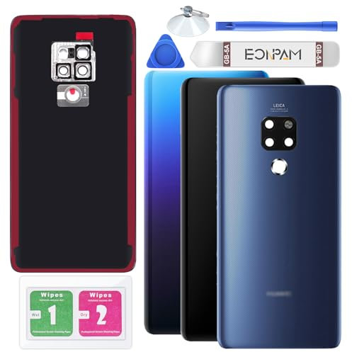 Eonpam Tapa Trasera Vidrio Original para Huawei Mate 20 Parte Trasera Reemplazo de Cristal Trasero con Lente de Cámara + Kit de Reparación (Azul)
