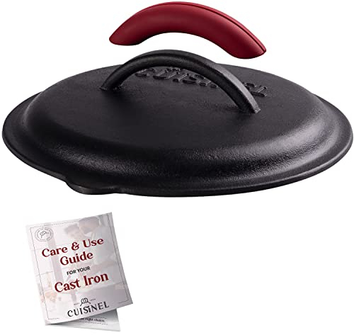 cuisinel Cast Iron Lid - Fits 8''-Inch Lodge Skillet Frying Pans or Braiser + Silicone Handle Holder Care Guide 20.32cm Pre-Seasoned Universal Replacet Cover /, Oven, Open Fire, BBQ Safe