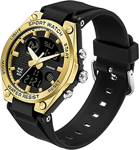 Montre numérique pour femme avec bracelet en silicone étanche 50 m - Montre numérique analogique - Montre de sport numérique avec alarme - Date LED - Montre électronique, or