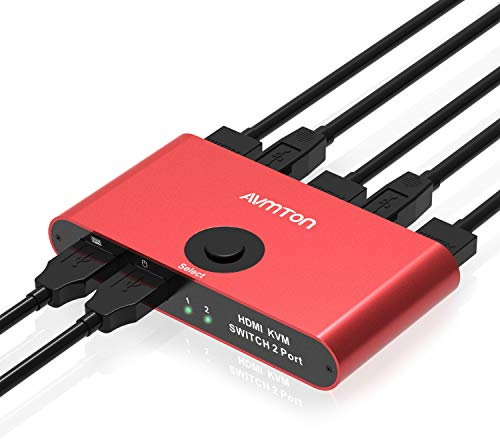 Kvm Switch HDMI Hotkey AVMTON Commutateur KVM HDMI 2 ports 4K 4K @ 60Hz Commutateur Kvm 2 PC 1 moniteur Kvm Switch DisplayPort Hotkey Kvm Switch pour souris et clavier pour Windows, Linux et Mac