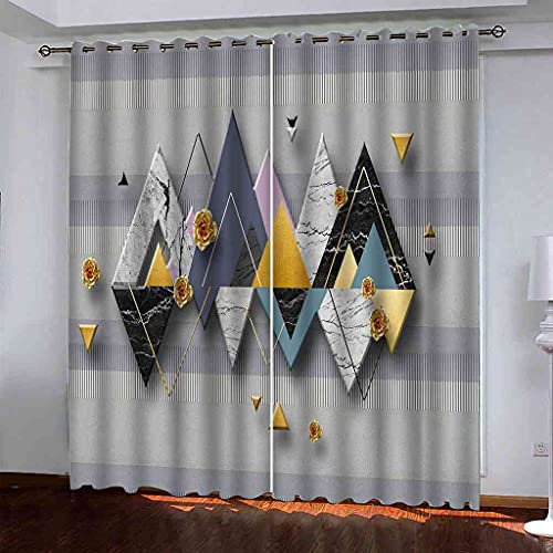 JSHEN 2Er Set Vorhang Mit Ösen Blickdichte Gardinen Verdunkelungsvorhang Geometrische Goldene Rose Gardinen 3D Gedruckt Polyester Vorhänge Für Küchen Schlafzimmer Geräuschreduzierung 140x160cm