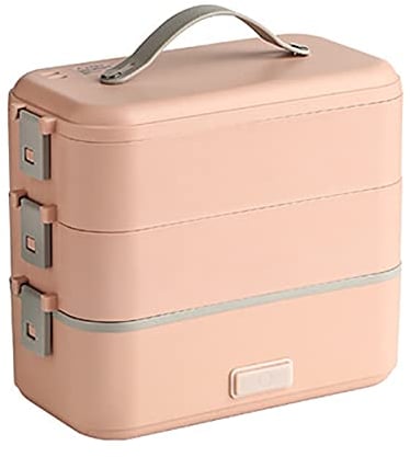 HMTE Portable Electric Lunch Box,110 Volt Lunch Box Rice Cooker Egg Steamer Suitable for Office/Home/School/Double Container,White,2 floors (Pink 3 floors)