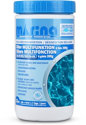 Marina Chlor Multitabs 200g - Pool Tabletten - 18 STK. Chlortabletten Multifunktion 5 in 1 - für sauberes und hygienisches Poolwasser - (1,2kg - 6kg) - Langzeit Chlor