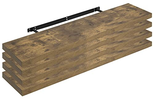 WOLTU 4X Wandregal Wandboard Bücherregal Regale für Deko Wandablagen aus MDF Holz, 4er Set Hängeregal Vintagebraun, 110x22,9x3,8cm RG9316hov-4