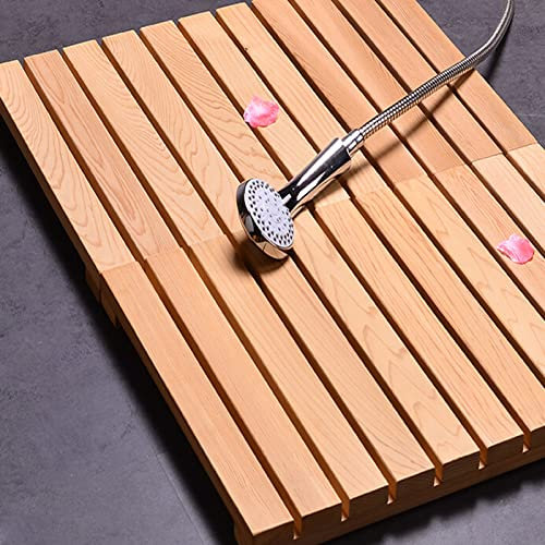 Caillebotis de Douche Bois,Tapis Antidérapant,Tapis de Spa de Luxe,Tapis de Bain en Bois Massif Naturel,Naturel et Respectueux de l'Environnement,pour Sol de Salle de Bain (30x30cm/11.8x11.8in)
