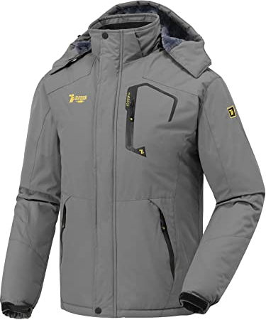 donhobo Herren Skijacke Atmungsaktiv Warm Gefüttert Winterjacke mit Abnehmbarer Kapuze Snowboardjacke Wasserdicht Wanderjacke Outdoorjacke Grau S