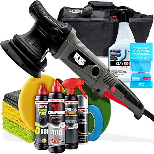 Auto Politur Bundle: PLSH H15 Poliermaschine + Menzerna Polituren 0,25L + Garage Freaks Pads + ValetPRO Knete + ValetPRO Clay Rider Gleitmittel 0,5L + Quick Detailer 140ml + detailmate Mikrofaser