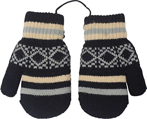 fashionchimp Fäustlinge für Kinder mit Jacken-Bändchen, Rauten-Streifen-Motiv, Soft-Teddy Innenfutter, Kinder 2-4 Jahre (Schwarz)