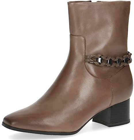 CAPRICE Damen Stiefeletten mit Absatz Memotion aus Leder Elegant Weite G, Braun (Taupe Nappa), 39 EU