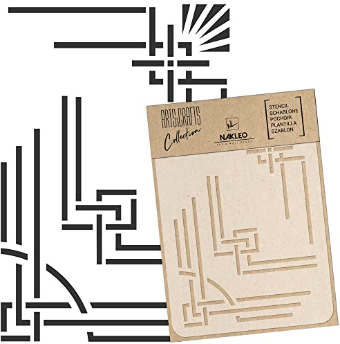 NAKLEO Painting Stencil for Crafts A4 21x30cm, Art Deco Frames Borders Pattern, Reusable Plastic DIY & Scrapbooking Drawing Template, Decoupage Art Home Decor, Wall Wood Fabric Furniture