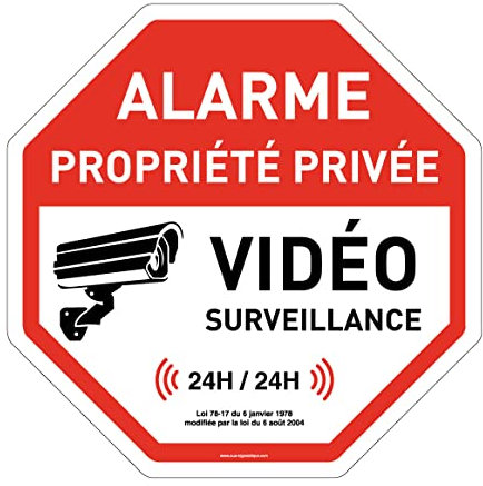 AUA SIGNALETIQUE - Panneau De Signalisation Circulaire en PVC 1.5 mm (Ø 290 mm, Alarme Propriété Privée sous Vidéo)