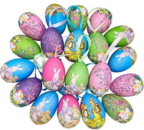 Ostereier-Dekorationen, 20 Stück bunte Pappmaché-Ostereier, dekorierte hängende Ornamente, DIY-Handwerk, Eier, Osterbaumschmuck, Dekoration, Eier bemalt für Kinder, Schule, Partyzubehör, Geschenke