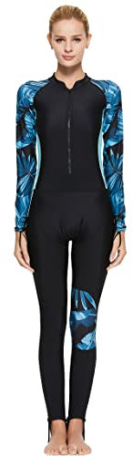 Lovache Long Sleeve Swimsuit for Women Full Body One Piece Rash Guard Athletic Surf Swimwear Black Blue