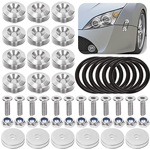 Swpeet 54Pcs - Kit de fixation rapide à dégagement rapide 3 paires argentées, Kit universel de clips de pare-chocs en aluminium pour fixation rapide de pare-chocs avant et arrière, fixations de coffre