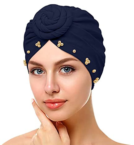 TYTUOO , elastische, einfarbige, Bequeme Kappe, große Perlenkappe für Damen Baskenmütze Mit Bommel (Navy, One Size)