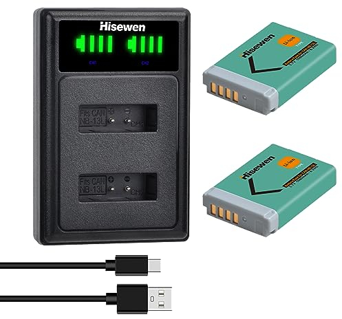 Hisewen 2Pack NB-13L Akku und Ladegerät für Canon PowerShot G7 X Mark II, G7 X Mark III, G7 X, G1 X Mark III, G5 X, G9 X, G9 X Mark II, SX620 HS, SX720 HS, SX730 HS, SX740 HS