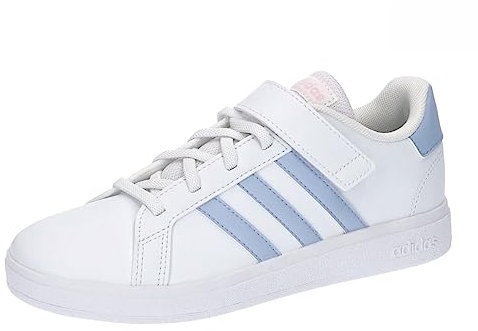 adidas Grand Court Elastic Lace and Top Strap Shoes Tennisschuhe, Cloud White/Blue Dawn/Clear PINK, 30 EU