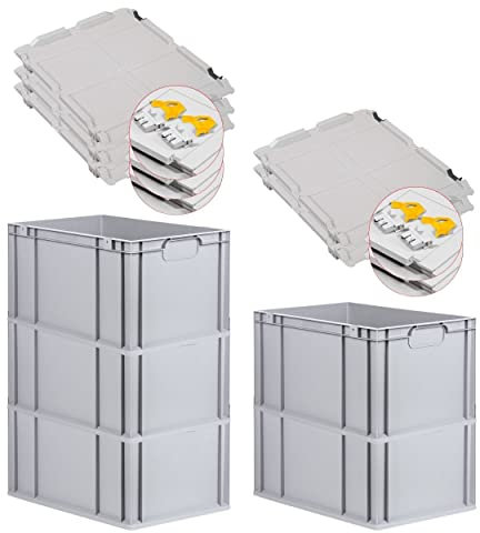 PROREGAL SuperSparSet 5x Eurobox NextGen Economy mit Scharnierdeckel & gelben Verschlüssen | Griffe geschlossen | HxBxT 32x40x60cm | 65 Liter | Eurobehälter Transportbox Transportbehälter