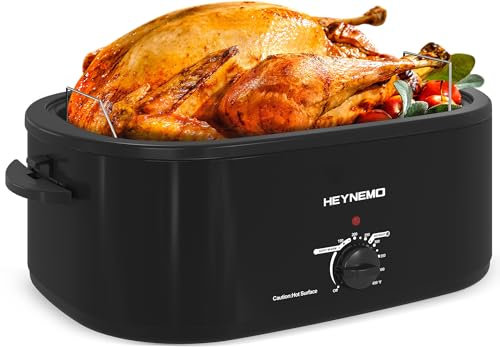 26 Quart Electric Roaster Oven with Visible & Self-Basting Lid, Large Turkey Roaster with Defrost Warm Function, Adjustable Temperature, Removable Pan Rack, Stainless Steel, Black