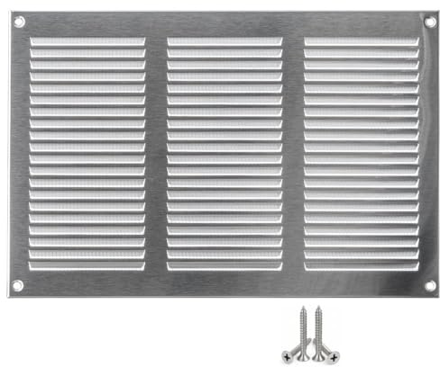LIRAST Grille de Ventilation Inox 300x200 mm - Grille d’Aération Murale avec Moustiquaire Anti-Insectes - Intérieur/Extérieur