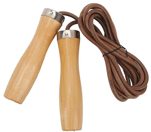 Ahomie Corda per Saltare in Pelle Regolabile con Manico in Legno, Corda in Pelle di Vacchetta, Design Portatile per Allenamenti in Palestra e a Casa