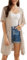 GRACE KARIN Damen Vintage Lochmuster Strickjacke Lange Bolero mit Gürtel Leicht Bikini Cover-Ups Boho Kurzarm Kimono Pool-Party Aprikose XXL