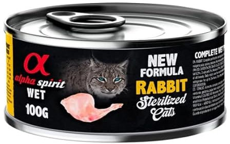 Alpha Spirit Nassfutter für sterilisierte Katzen, 6 Dosen (Hase, 6 Dosen x 100 g)