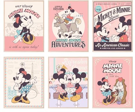 BigWig Prints Minnie Mouse Wanddekoration – Minnie-Maus-Poster, Raumdekoration, Wand-Kinderzimmer, Disney-Kinderzimmer für Mädchen, ungerahmt, 6 Stück (20,3 x 25,4 cm)