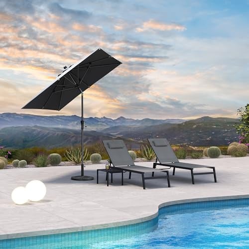 PURPLE LEAF Sonnenschirm 200 x 200 cm, Alu Terrassenschirm knickbar, Gartenschirm mit Kurbel, Markt Tisch Schirm, UV-beständig, für Garten, Balkon, Grau