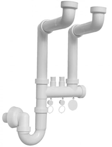 Sifone Lavello Cucina 2 Vie Salva Spazio con Attacchi Lavatrice e Condensa Condizionatore