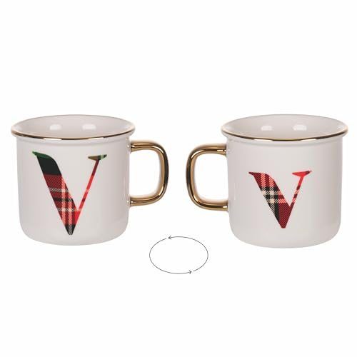 Villa d'Este Home Tivoli Tasse aus New Bone China, kariert, Monogram V, 300 ml