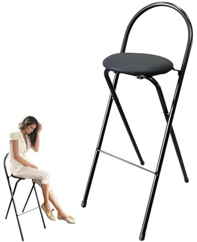 Sgabello da Bar Pieghevole, Sgabelli de Cucina con Sedile Imbottito, 60/65/70/75 Cm Sgabello Rotondi Portatile con Schienale e Poggiapiedi, Sgabello Pieghevole per Adulti Isola Cucina Esterna ( Color